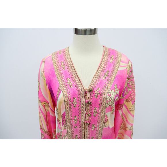 Vintage DELA-ANN Novelty Pink Glam Jewelry Print Lounge Kaftan Dress 1960's M - Picture 6 of 16